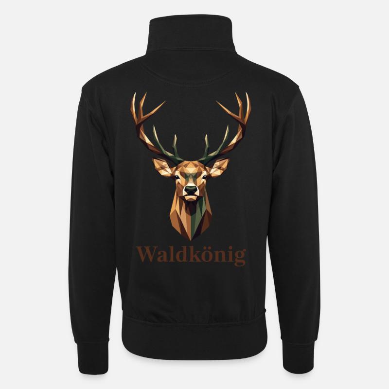 Geometrischer Hirsch mit Waldkönig-Label - Unisex Pullover mit Zip-Kragen - Schwarz