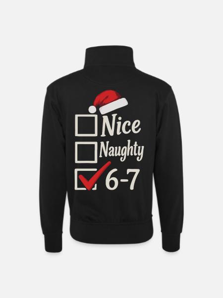 Nice Naughty 67 Christmas Meme - Unisex sweater with zip collar - black