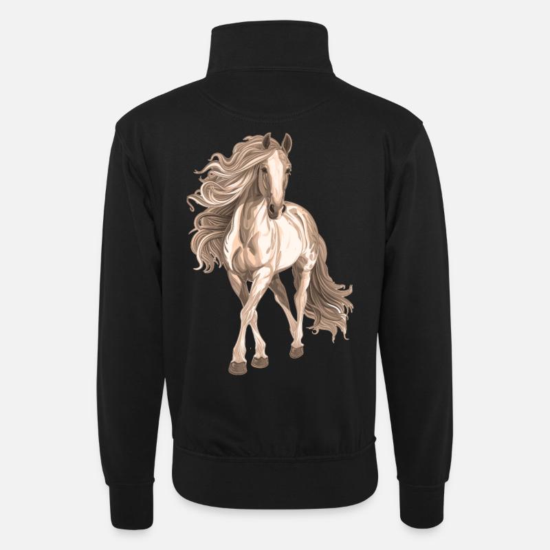 Pferdemotiv - Unisex Pullover mit Zip-Kragen - Schwarz