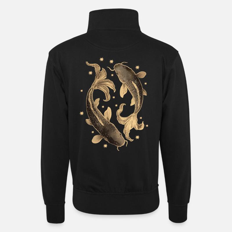 Koi Karpfen - Unisex Pullover mit Zip-Kragen - Schwarz