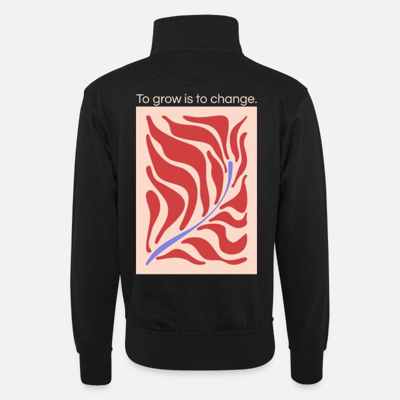 Growth through change – leaf shape pattern - Unisex sweater with zip collar - black
