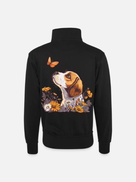 Beagle with butterfly - Unisex sweater with zip collar - black