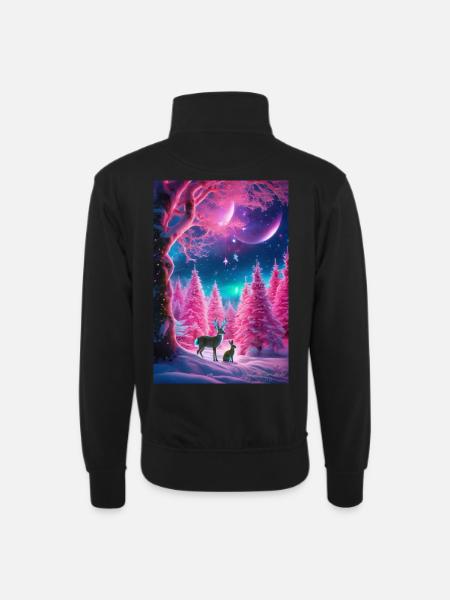 Neon Winter Deer Dream - Unisex sweater with zip collar - black