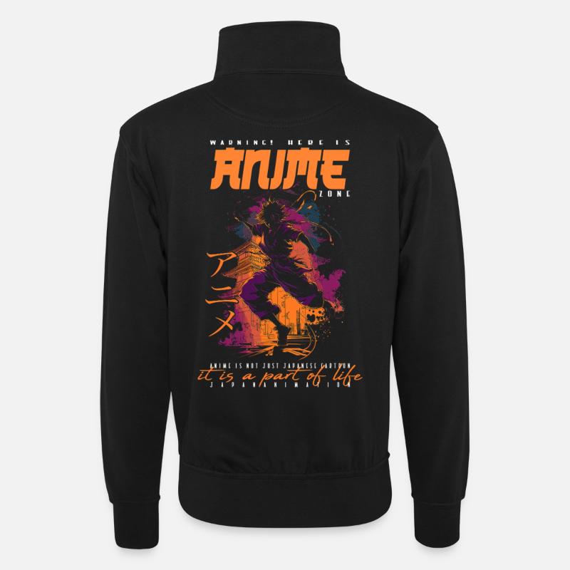 Anime Mann - Unisex Pullover mit Zip-Kragen - Schwarz