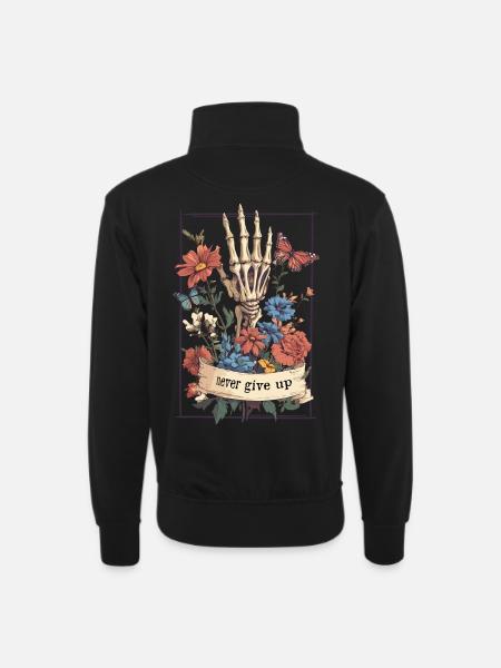 Skeleton Flowers Butterfly - Unisex sweater with zip collar - black