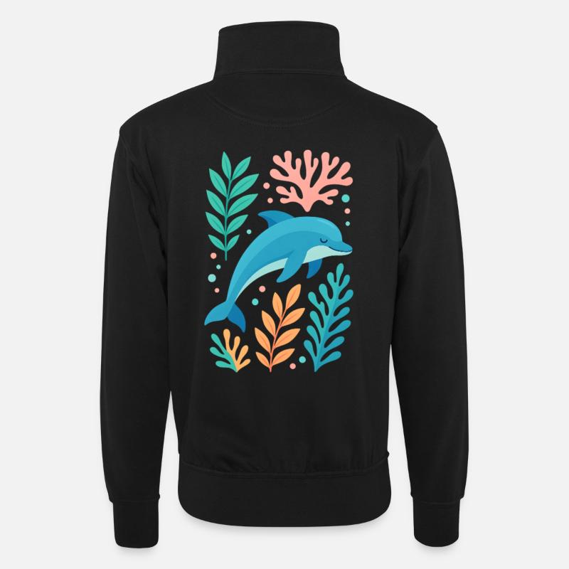 Delfintraum im Korallenmeer - Unisex Pullover mit Zip-Kragen - Schwarz