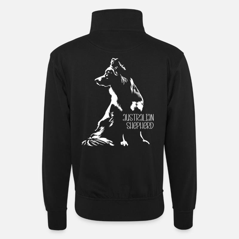 Australian Shepherd Silhouette Aussie Wilsigns - Unisex Pullover mit Zip-Kragen - Schwarz