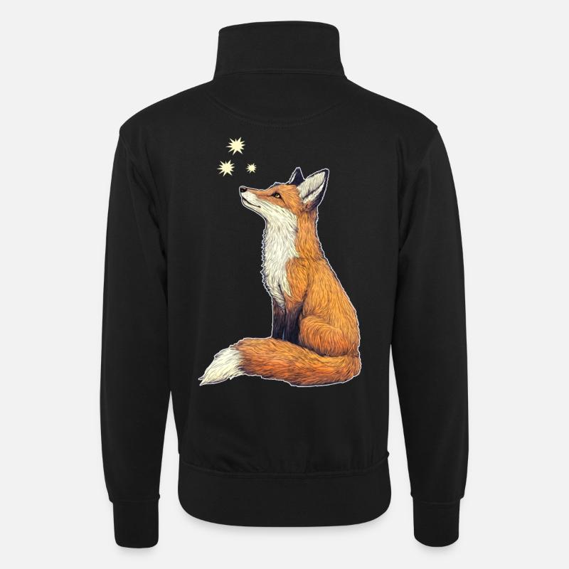 Fuchs mit Sternen - Unisex Pullover mit Zip-Kragen - Schwarz