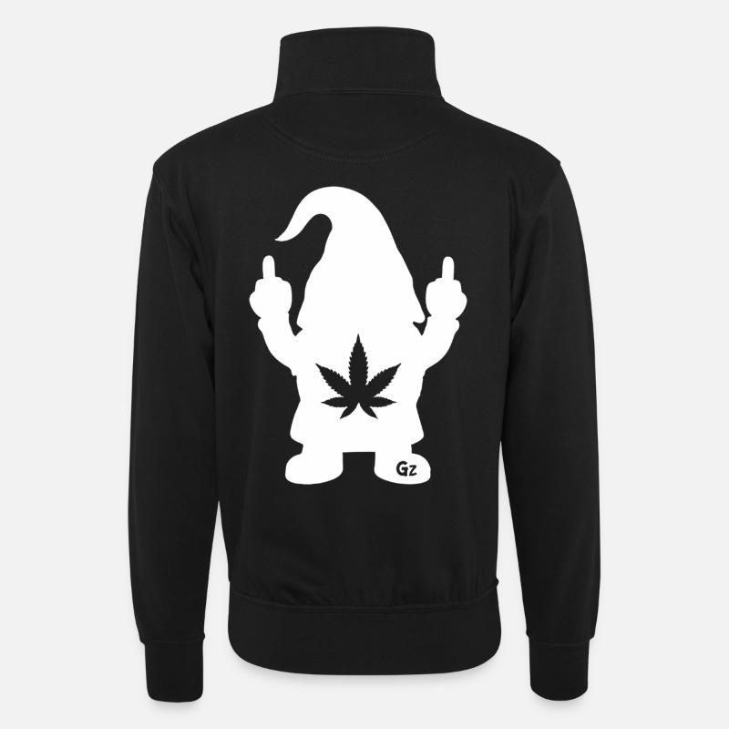 Frecher Zwerg mit Hanfblatt - Unisex Pullover mit Zip-Kragen - Schwarz
