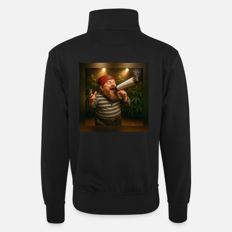 Marktschreier-Zwerg mit Joint-Megaphon - Unisex Pullover mit Zip-Kragen - Schwarz