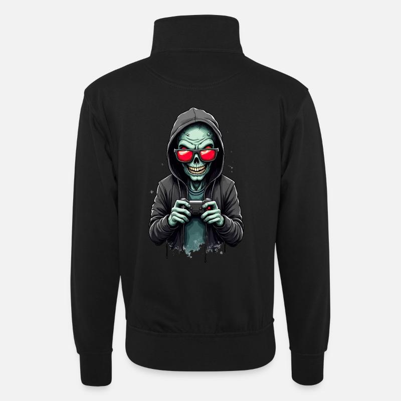 Joueur effrayant avec crâne - Sweat col montant zippé unisexe - noir