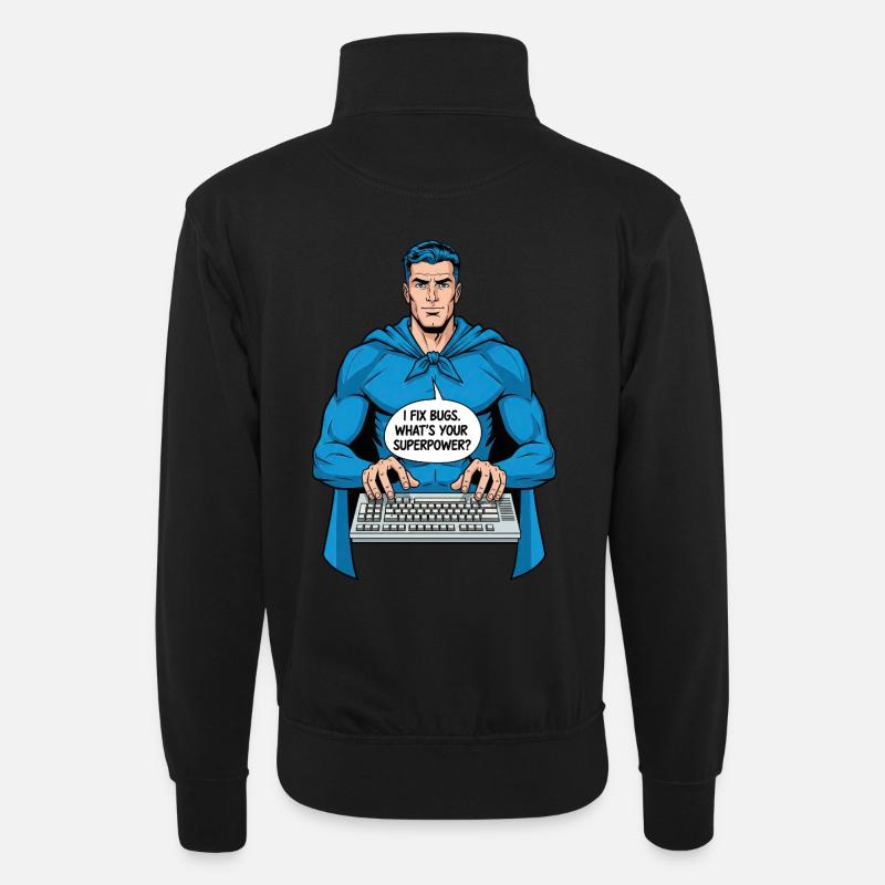Superhero: I fix bugs! - Unisex sweater with zip collar - black