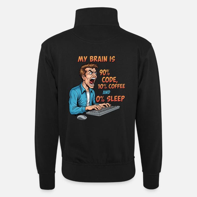 0% Sleep: Code & Coffee Power! - Unisex sweater with zip collar - black