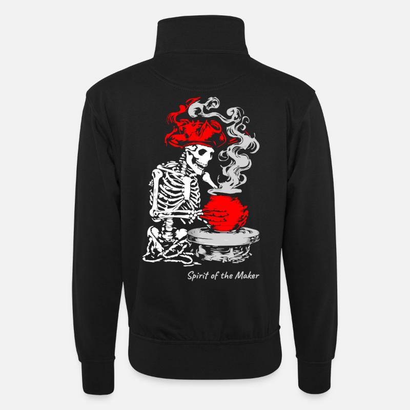 Der Geist des Schöpfers – Skelett-Handwerksdesign - Unisex Pullover mit Zip-Kragen - Schwarz
