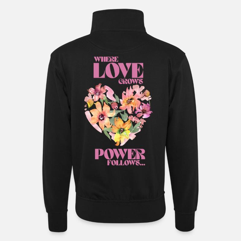 Where Love Grows, Love Follows - Unisex Pullover mit Zip-Kragen - Schwarz