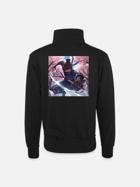 Ninja im Kirschblütenwald - Unisex Pullover mit Zip-Kragen - Schwarz