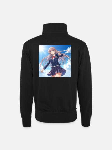 Schulmädchen im blauen Himmel - Unisex Pullover mit Zip-Kragen - Schwarz