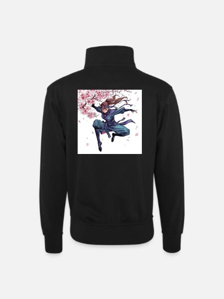 Cherry Blossom Warrior Style - Unisex sweater with zip collar - black