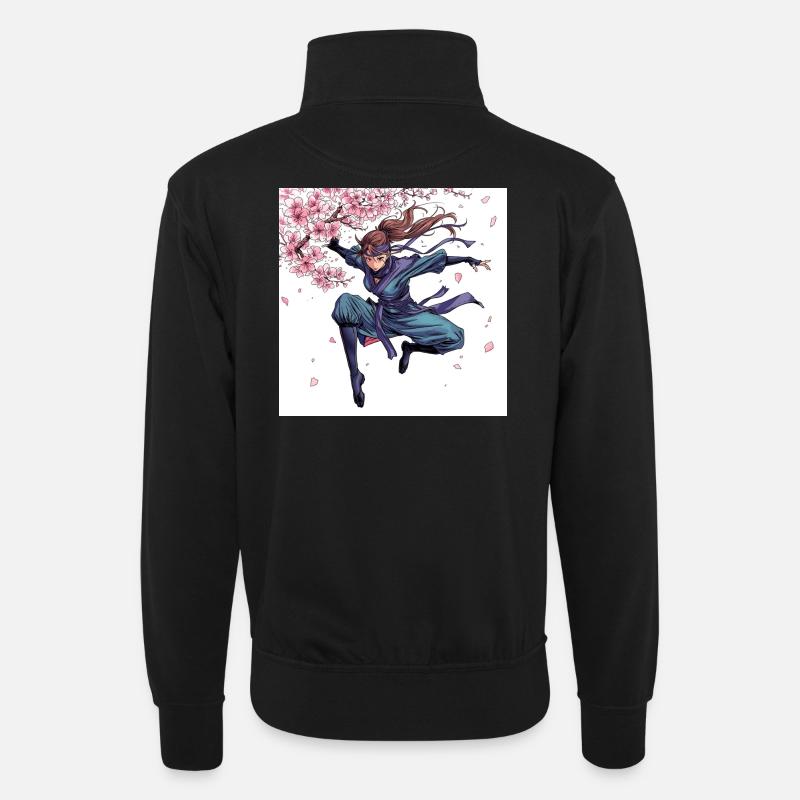 Cherry Blossom Warrior Style - Unisex sweater with zip collar - black