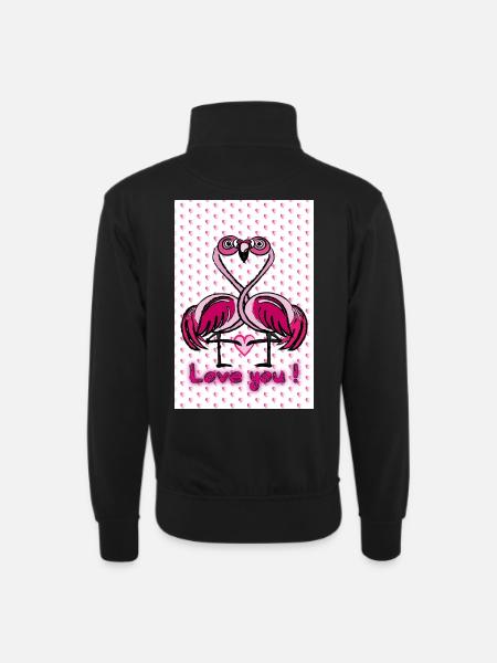Flamingo love - Unisex Pullover mit Zip-Kragen - Schwarz