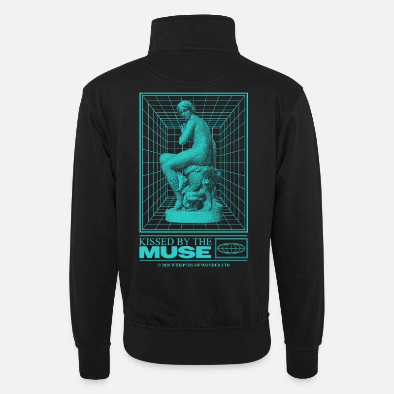Neon-Statue im Cyberraum - Unisex Pullover mit Zip-Kragen - Schwarz