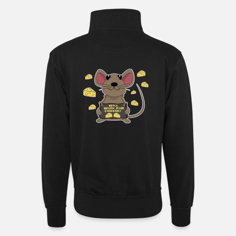 Lustige Maus Käse - Unisex Pullover mit Zip-Kragen - Schwarz