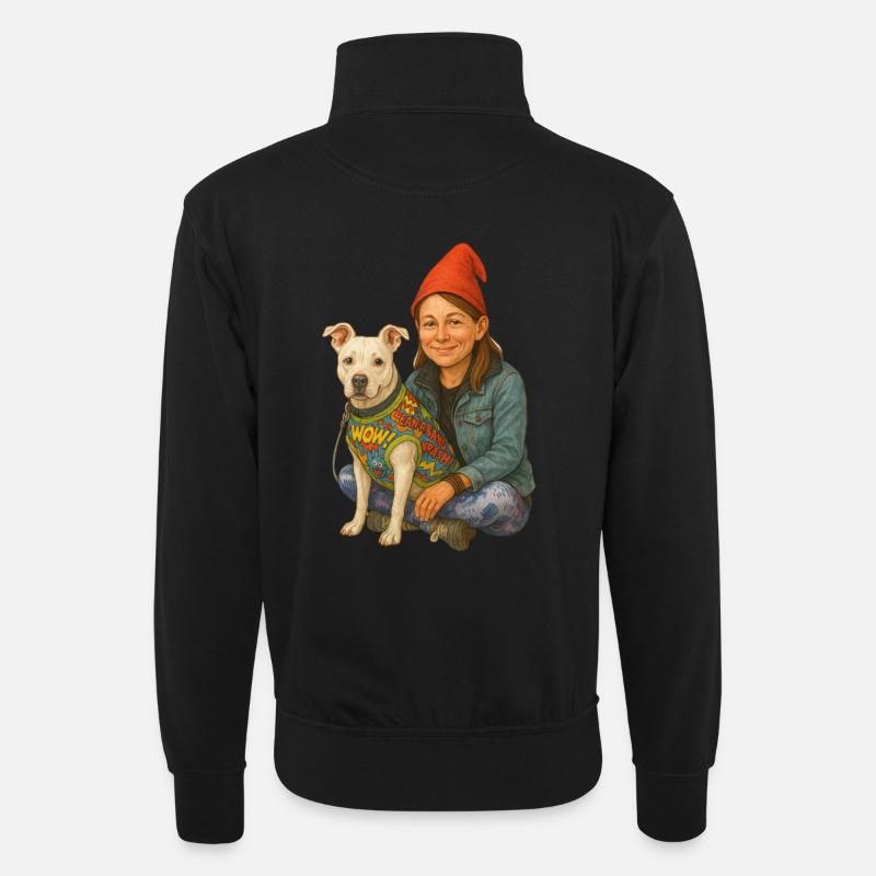 Zwerg mit Hund - Unisex Pullover mit Zip-Kragen - Schwarz