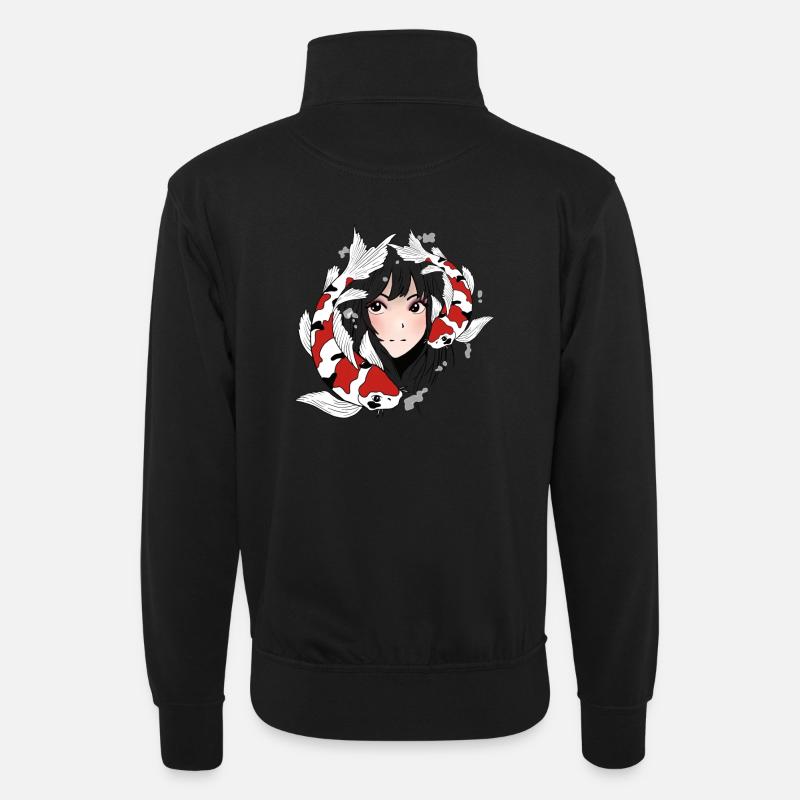 Anime Otaku Koi - Unisex Pullover mit Zip-Kragen - Schwarz