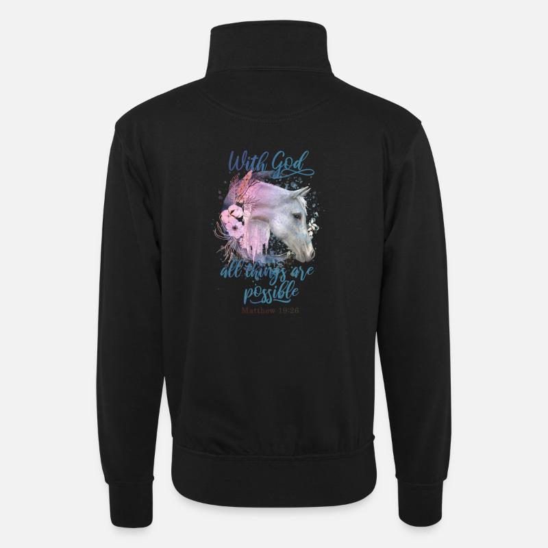 Christliche Zitate Pferde - Unisex Pullover mit Zip-Kragen - Schwarz