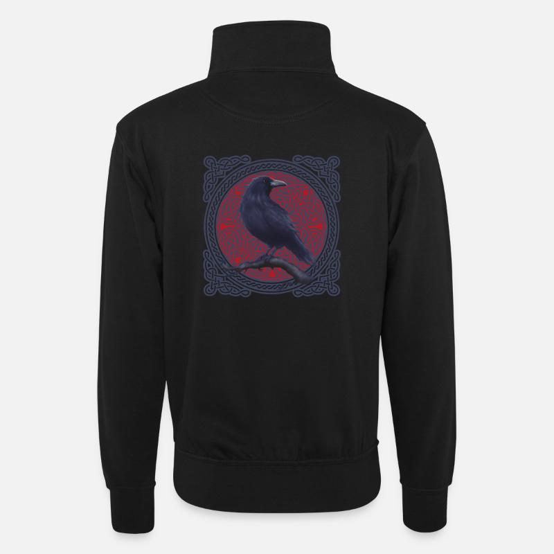 Rabe Krähe Keltisch - Unisex Pullover mit Zip-Kragen - Schwarz