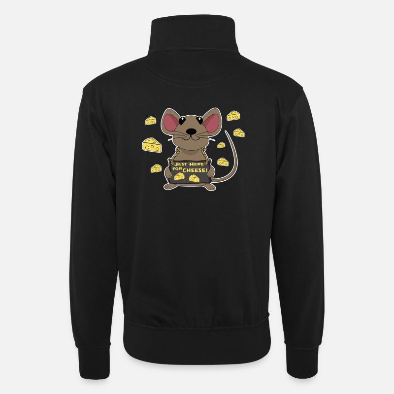 Funny mouse with cheese - Unisex sweater with zip collar - black