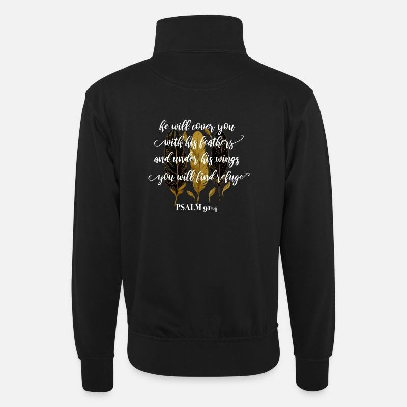Bibelvers Psalm 91:4 - Unisex Pullover mit Zip-Kragen - Schwarz