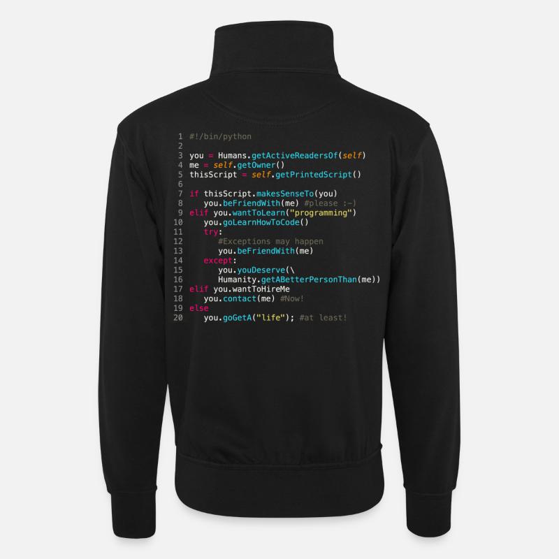 Sei mit Programmierern befreundet (in Python) - Unisex Pullover mit Zip-Kragen - Schwarz