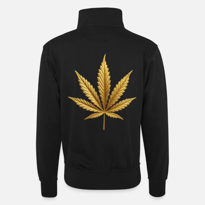 Goldenes Hanfblatt - Unisex Pullover mit Zip-Kragen - Schwarz