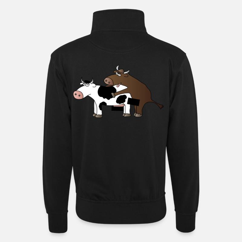 Rinder Zensiert - Unisex Pullover mit Zip-Kragen - Schwarz