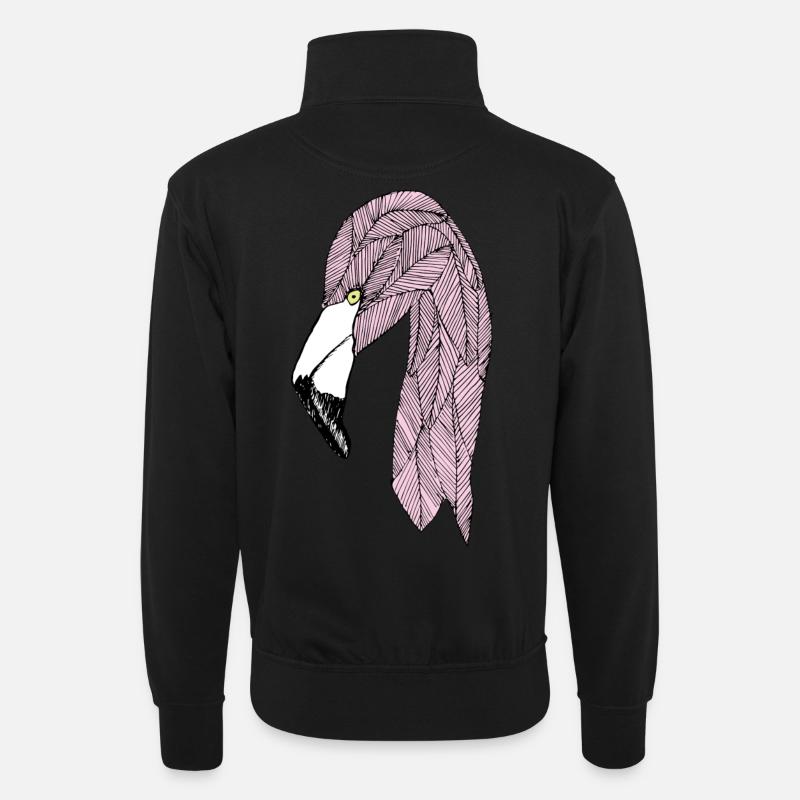 Flamingo - Unisex Pullover mit Zip-Kragen - Schwarz