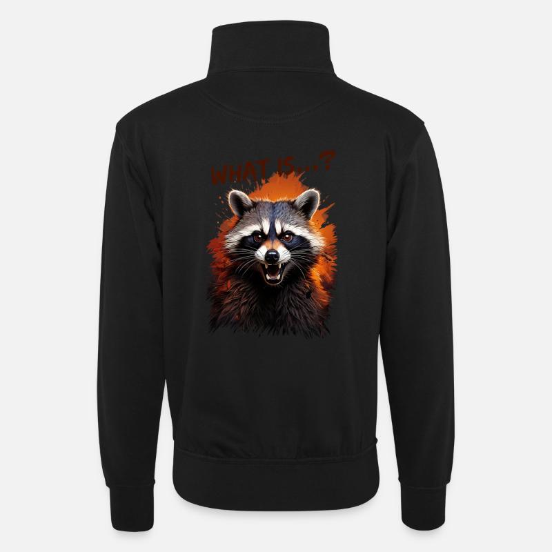 Wütender Waschbär – "What is...?" - Unisex Pullover mit Zip-Kragen - Schwarz