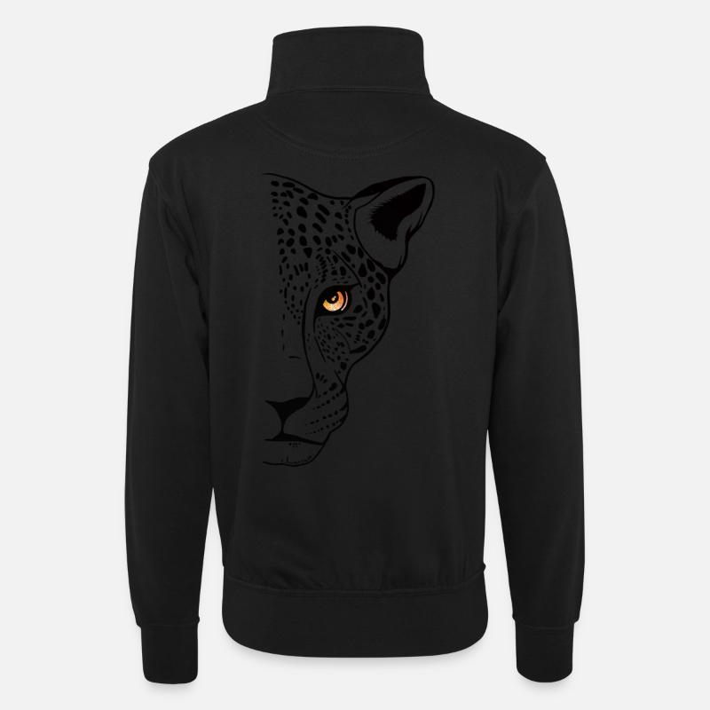 Leopard Raubkatze Animal Print Cool - Unisex Pullover mit Zip-Kragen - Schwarz