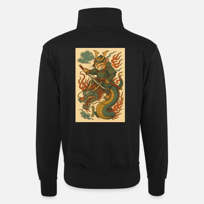 Geist eines Kriegers im Drachenkampf - Unisex Pullover mit Zip-Kragen - Schwarz