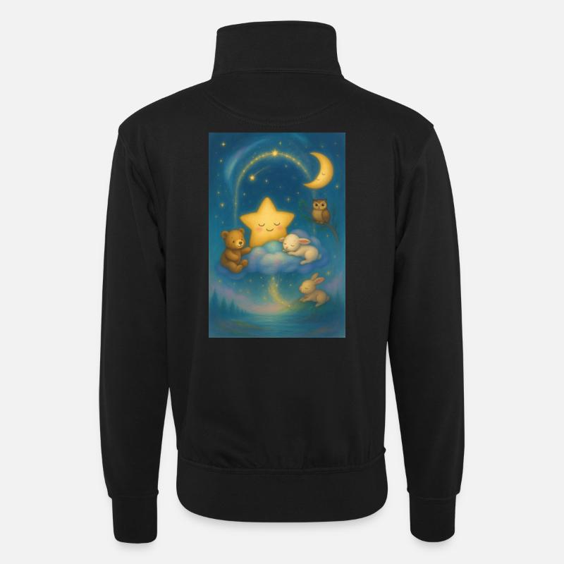 Nachtstern Kuschelwelt - Unisex Pullover mit Zip-Kragen - Schwarz