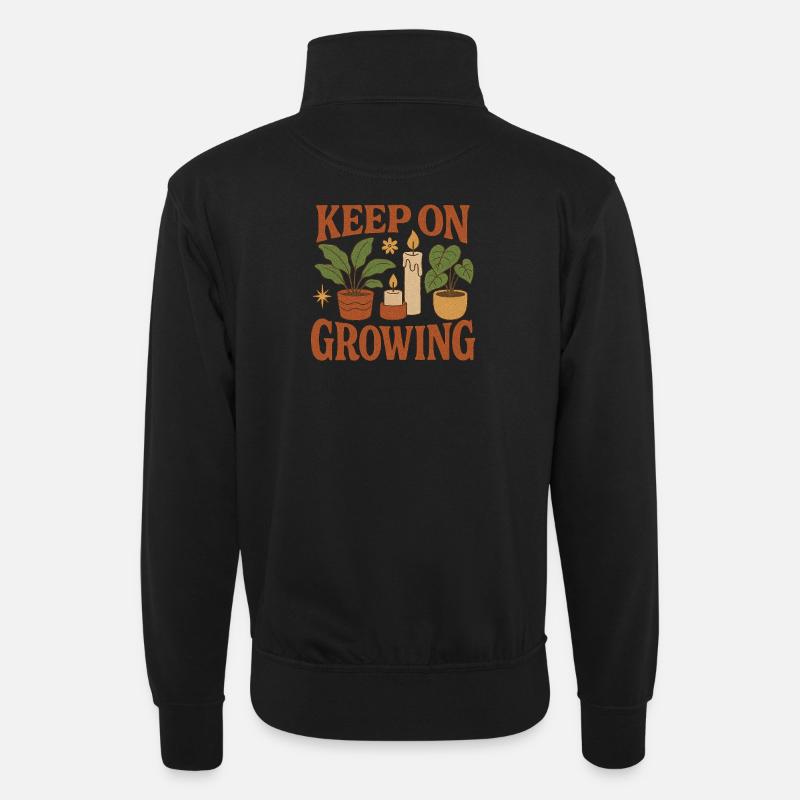 Keep_on_Growing - Unisex Pullover mit Zip-Kragen - Schwarz