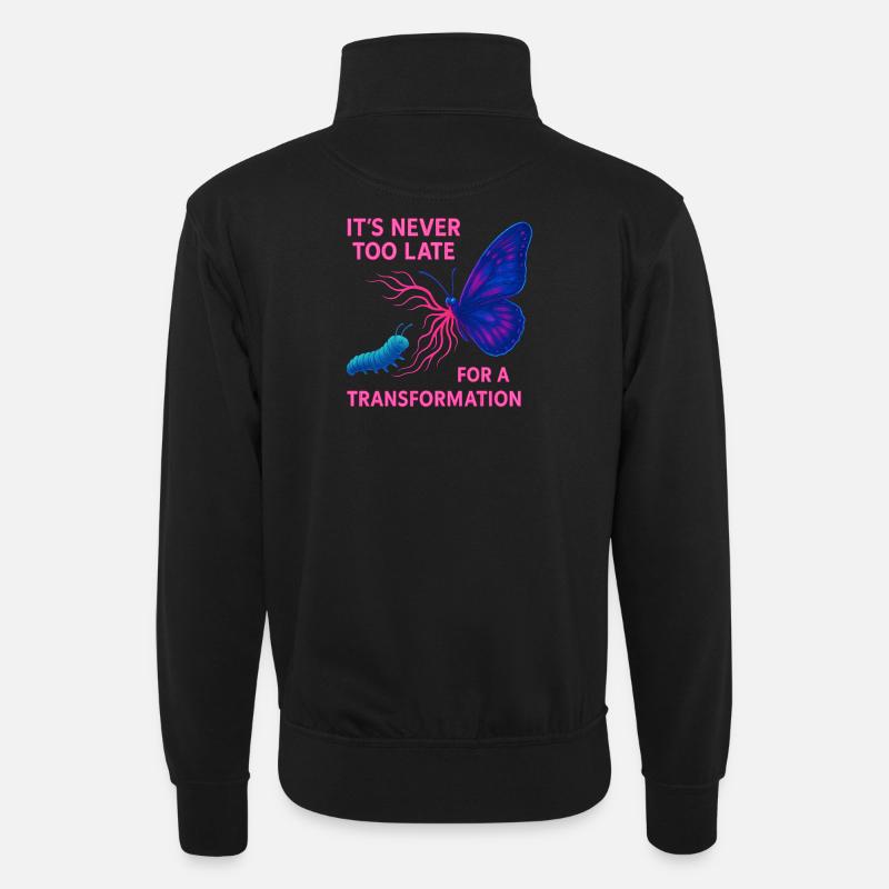 Neon Butterfly – It’s Never Too Late - Unisex Pullover mit Zip-Kragen - Schwarz