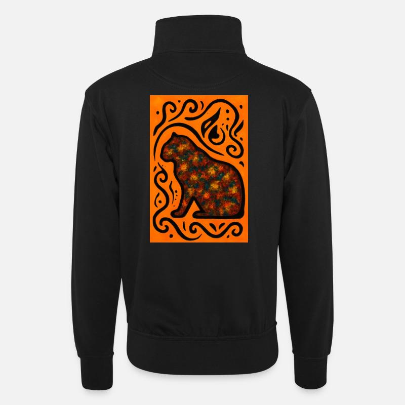 Mystic Cat Mandala Orange - Unisex Pullover mit Zip-Kragen - Schwarz