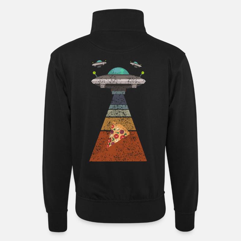 Pizza Ufo - Unisex Pullover mit Zip-Kragen - Schwarz