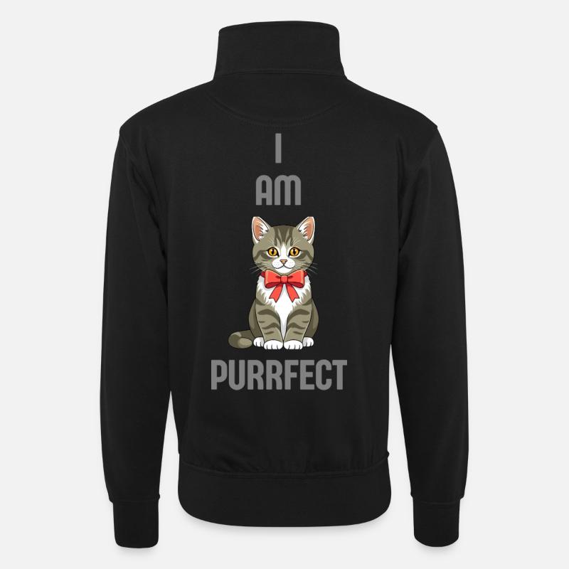 Sigura Design Katze - Unisex Pullover mit Zip-Kragen - Schwarz