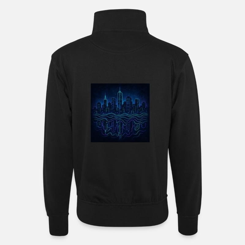 Neon Skyline with Reflection - Unisex sweater with zip collar - black