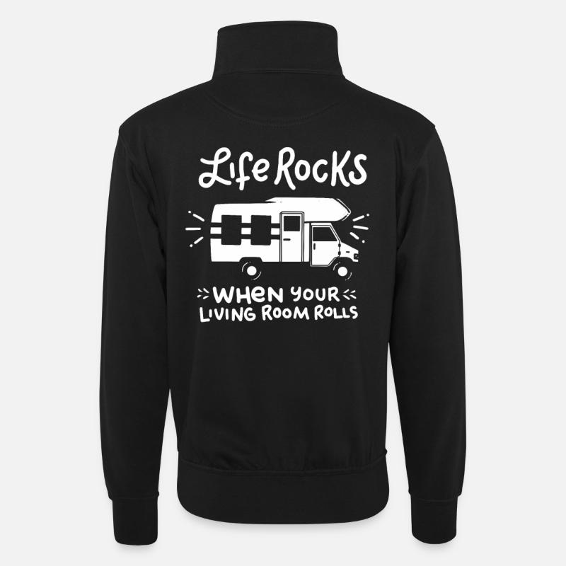 camping - Unisex sweater with zip collar - black