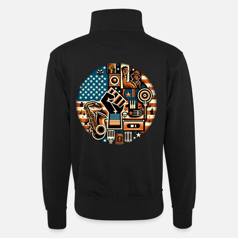 Black Music Power - Unisex Pullover mit Zip-Kragen - Schwarz