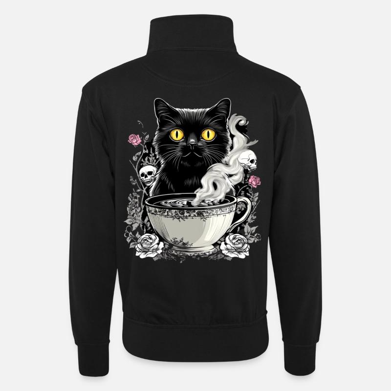 Mystical : Chat avec crâne café - Sweat col montant zippé unisexe - noir