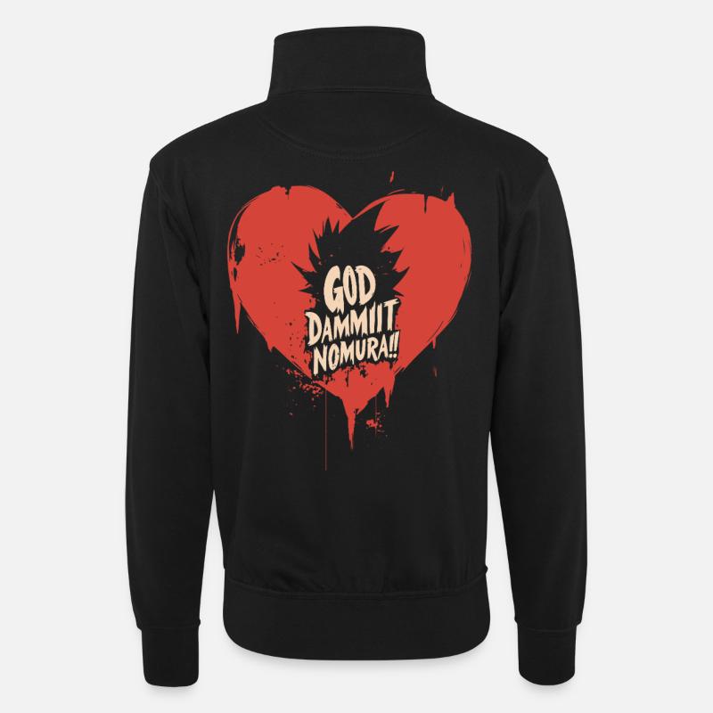 Goddammit Nomura – Herz Design - Unisex Pullover mit Zip-Kragen - Schwarz